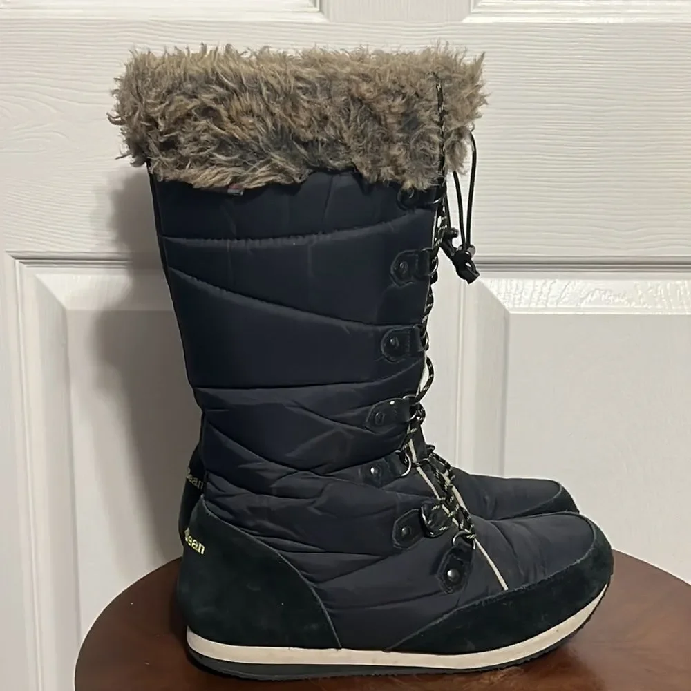 🔥🔥 L.L. Bean 284883 Carrabassett Fur Lace-Up Knee High Snow Boots‎ Women Sz 9M